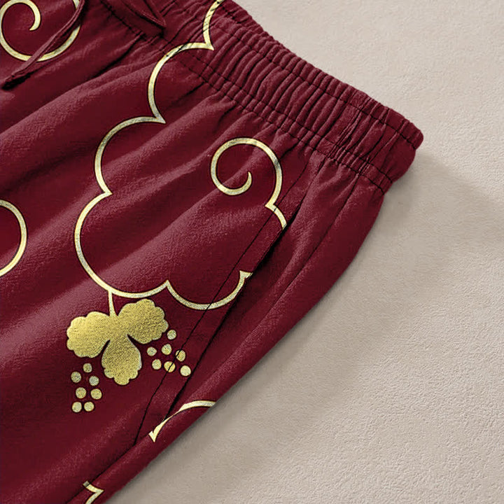 Buddha Stones Cotton Golden Floral Cloud Pattern Men's Tapered Pants With Pockets - image 11