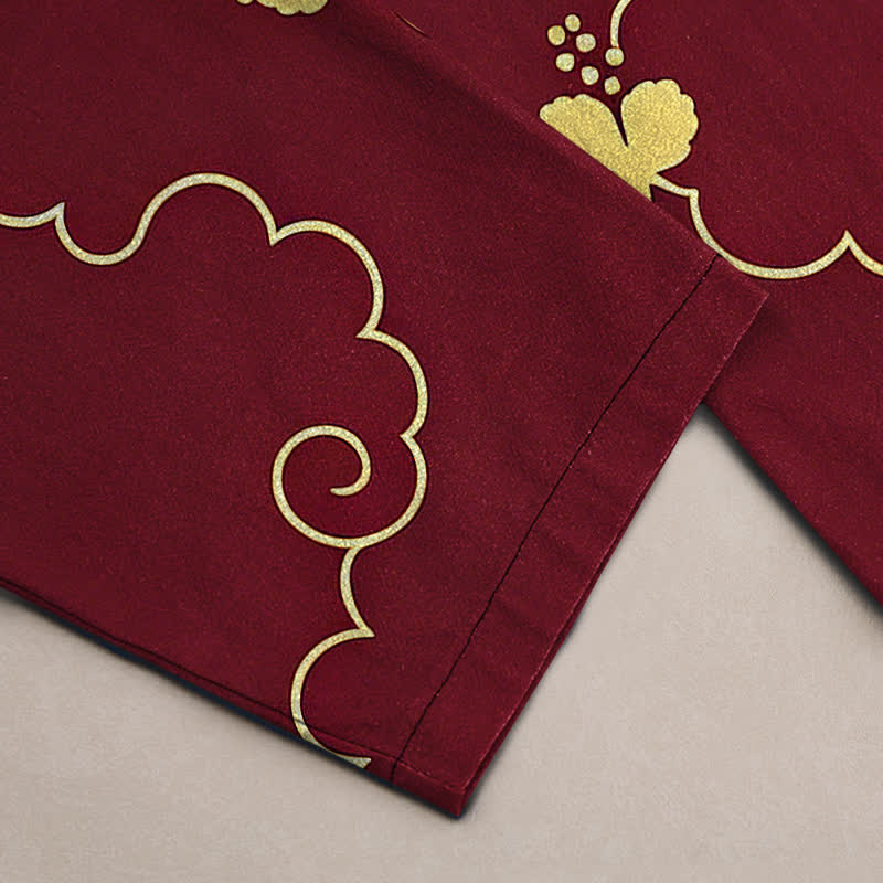 Buddha Stones Cotton Golden Floral Cloud Pattern Men's Tapered Pants With Pockets - image 10