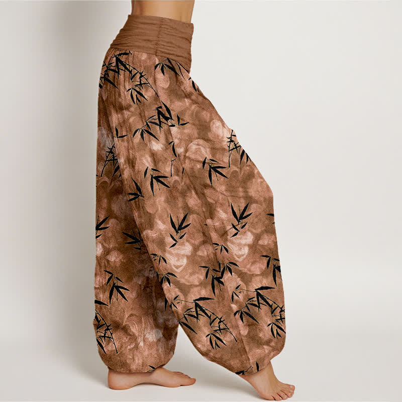 Buddha Stones Pure Cotton Black Bamboo Leaf Pattern Women's Elastic Waist Harem Pants - image 7