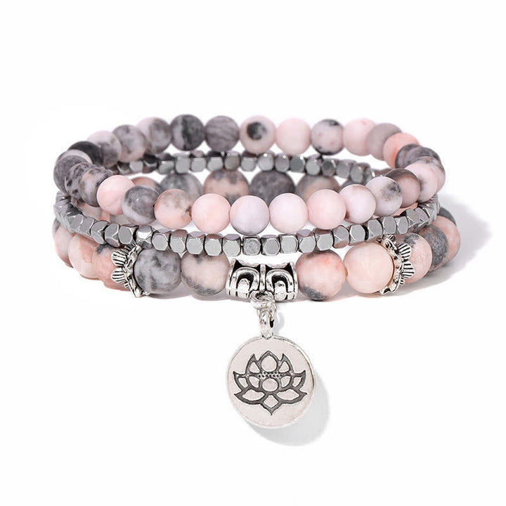 Buddha Stones 3pcs Zebra Jasper Lotus Enlightenment Beaded Bracelet - image 1