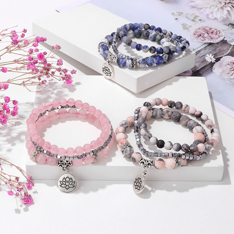 Buddha Stones 3pcs Zebra Jasper Lotus Enlightenment Beaded Bracelet - image 17