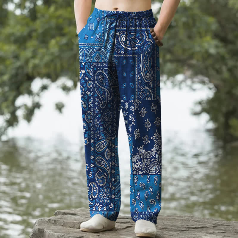 Buddha Stones Cotton Various Paisley Pattern Men's Tapered Pants With Pockets - RoyalBlue - US/UK/AU50，EU60 (5XL) - image 4