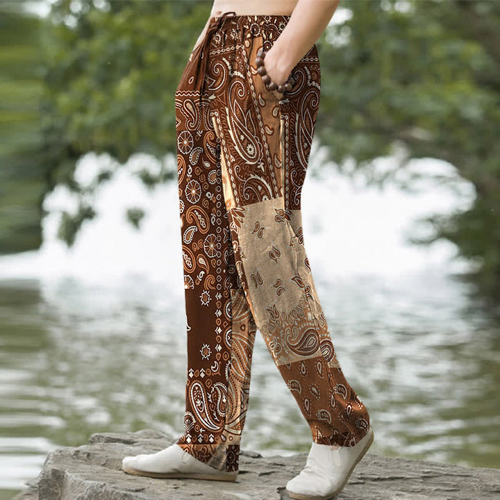 Buddha Stones Cotton Various Paisley Pattern Men's Tapered Pants With Pockets - image 7