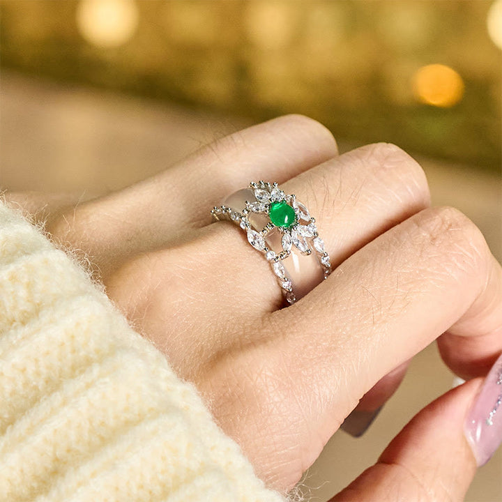 Buddha Stones Chalcedony Flower Green Zircon Positive Ring - image 4