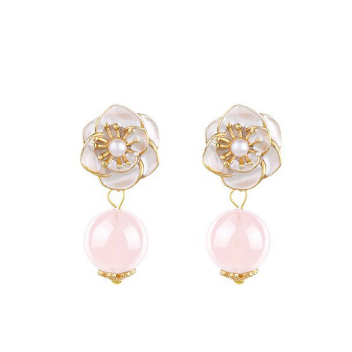 Buddha Stones Rose Quartz Camellia Loving Energy Drop Earrings - image 3