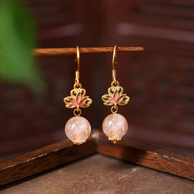 Buddha Stones Citrine Lotus Enlightenment Enamel Drop Earrings - Lotus(Enlightenment ♥ New Beginnings) - Citrine(Abundance ♥ Positivity) - image 0
