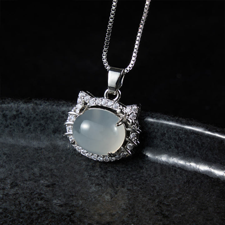 Buddha Stones Natural Chalcedony Cat Head Positive Necklace - image 2
