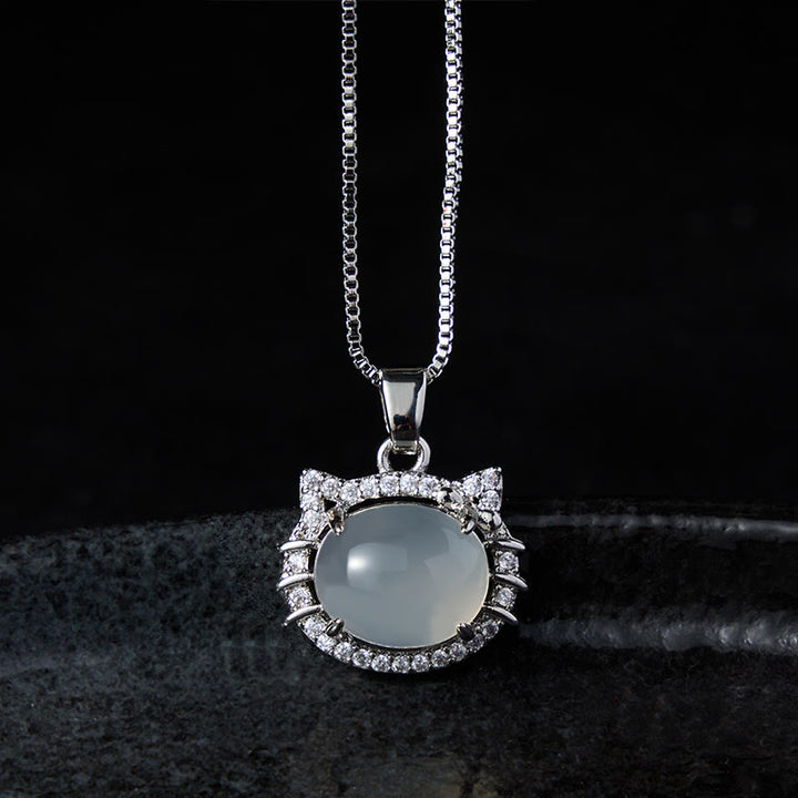 Buddha Stones Natural Chalcedony Cat Head Positive Necklace - Chalcedony(Positive♥Harmony) - image 1