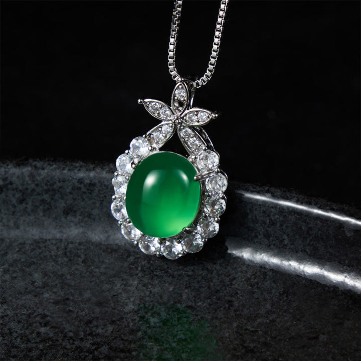 Buddha Stones Natural Green Chalcedony Pink Chalcedony Flower Courage Necklace - image 1