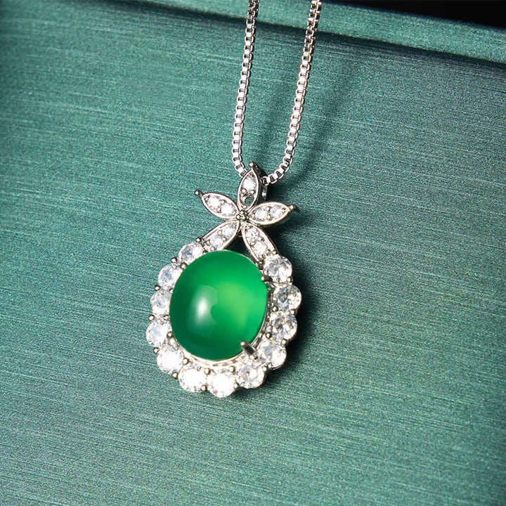Buddha Stones Natural Green Chalcedony Pink Chalcedony Flower Courage Necklace - image 2