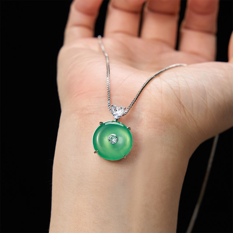 Buddha Stones Natural Green Chalcedony Peace Buckle Strength Necklace - image 3