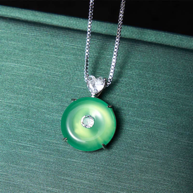 Buddha Stones Natural Green Chalcedony Peace Buckle Strength Necklace - image 2