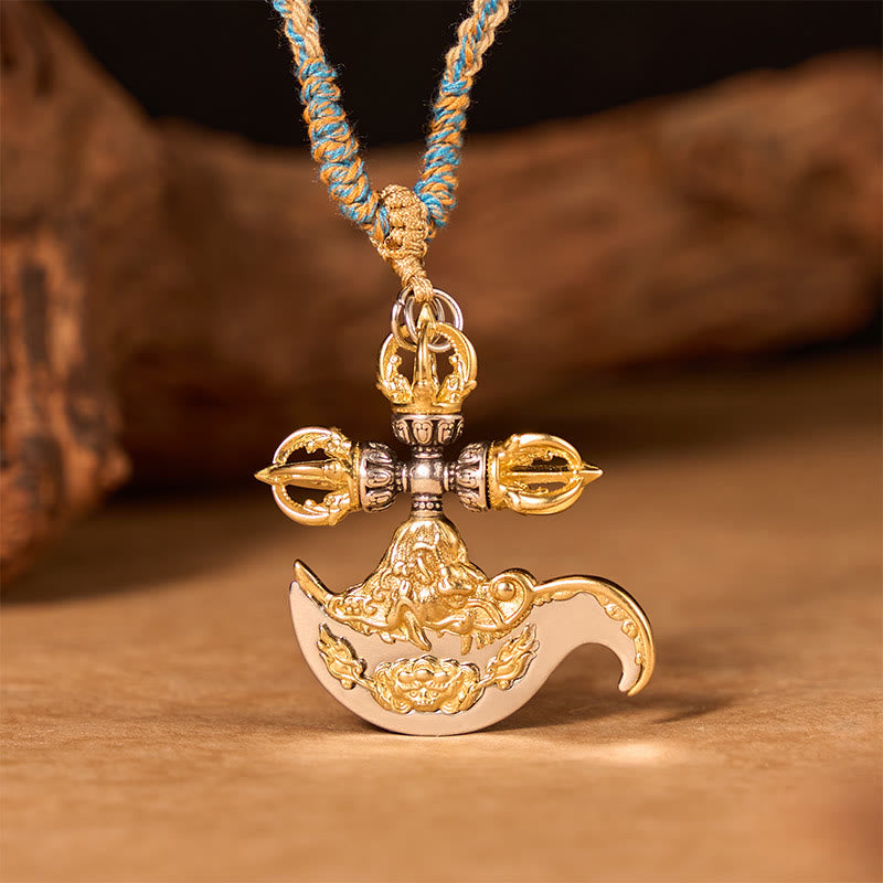 Buddha Stones Copper Vajra Grounding Tibetan Relief Carved Totem Charm Necklace Pendant - image 1