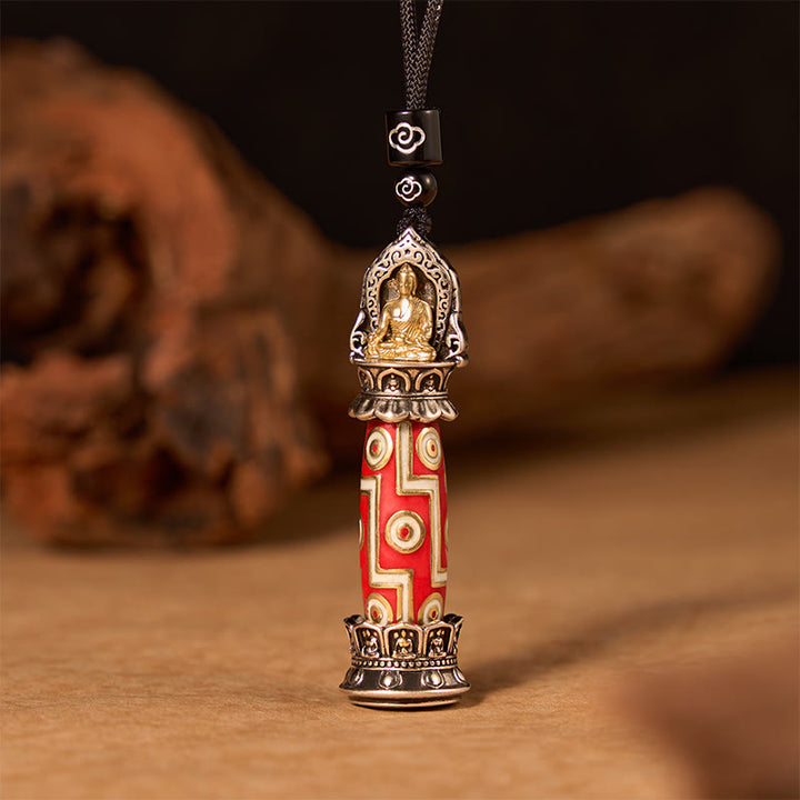 Buddha Stones Copper Nine-Eye Dzi Bead Pattern Protection Tibetan Charm Necklace Pendant - image 2