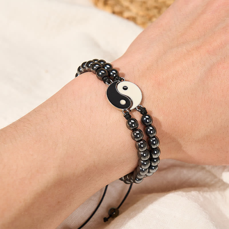 Buddha Stones Yin Yang Hematite Frosted Stone Lava Rock Support Bracelet - image 2
