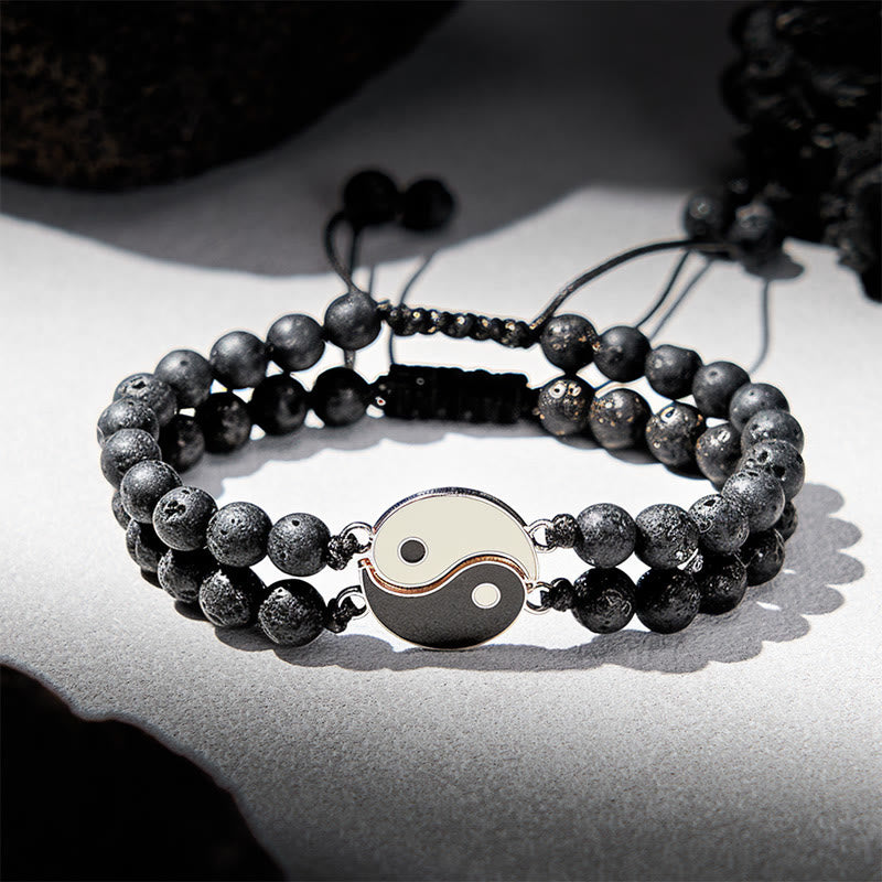 Buddha Stones Yin Yang Hematite Frosted Stone Lava Rock Support Bracelet - Lava Rock(Wrist Circumference: 17-27cm) - image 12