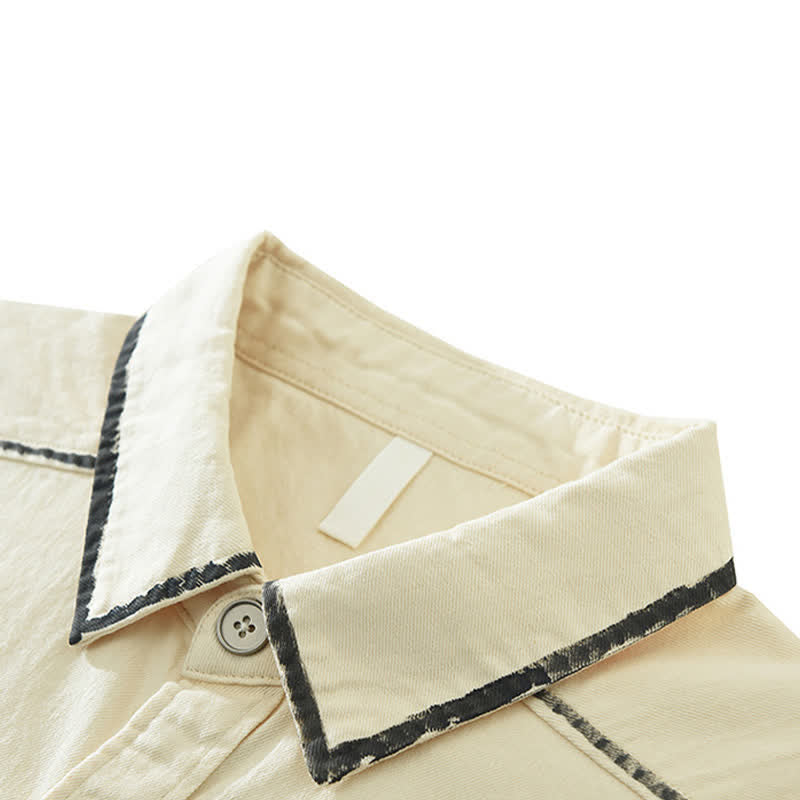 Buddha Stones Summer Casual Vintage Line Design Button-Up Solid Men's Short Sleeve Shirts - image 3