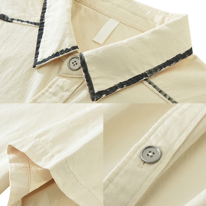 Buddha Stones Summer Casual Vintage Line Design Button-Up Solid Men's Short Sleeve Shirts - image 2