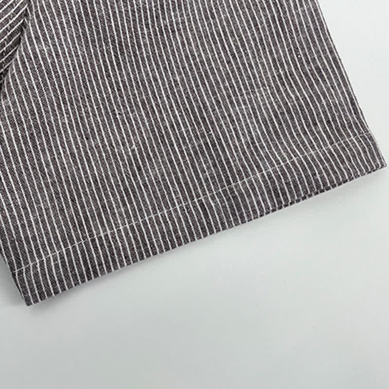Buddha Stones Summer Half Button Fine Striped Men's Short Sleeve Shirts - image 7