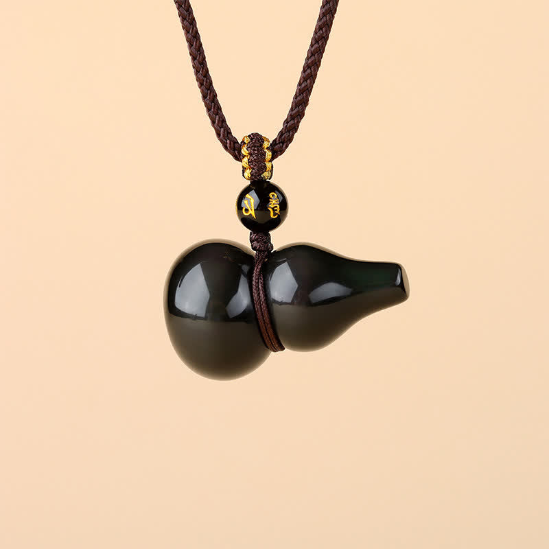 Buddha Stones Rainbow Obsidian Gourd Protection Hand-Woven Pendant Necklace - image 1