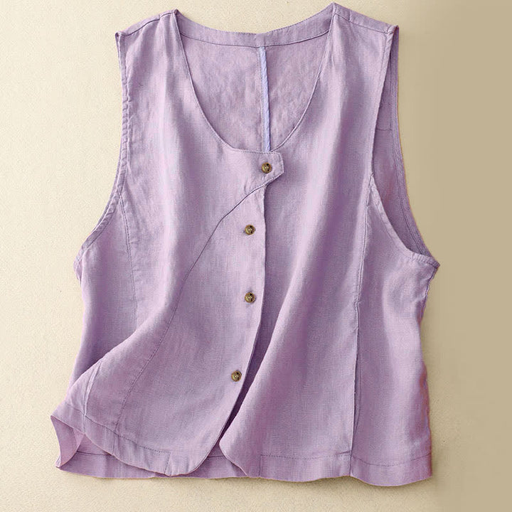 Buddha Stones Summer Casual Minimalist Lines Button-Up Solid Women's Sleeveless Shirts Tank Top With Pocket - Lavender - US12, UK/AU16, EU44 (2XL) - image 5