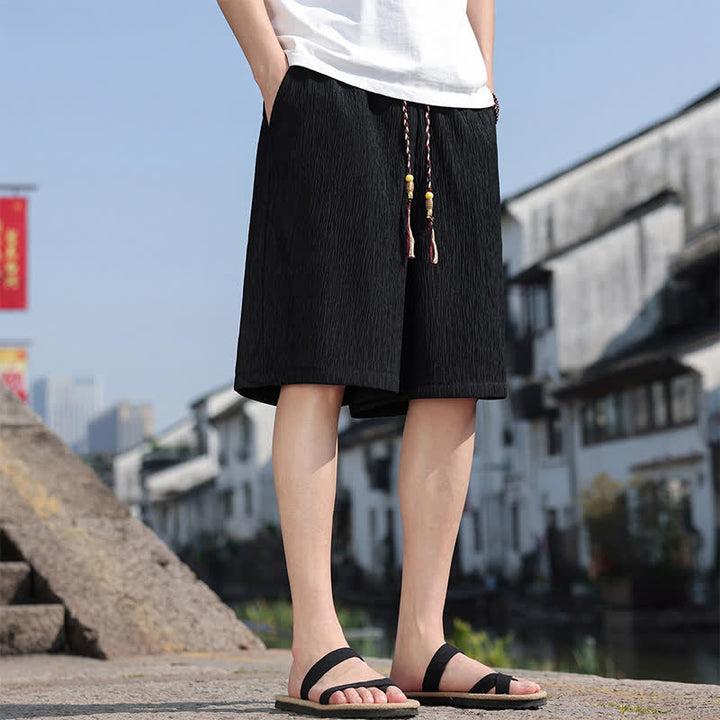 Buddha Stones Summer Casual Drawstring Solid Bermuda Shorts Men's With Pockets - image 11