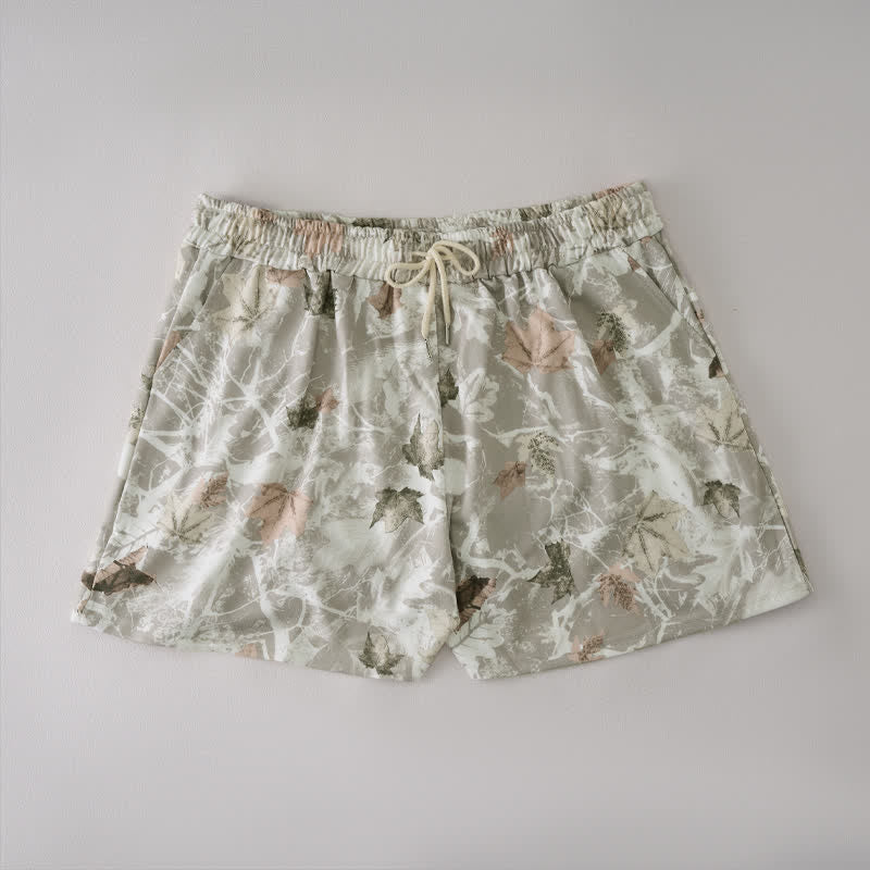 Buddha Stones Summer Casual Drawstring Abstract Maple Leaf Women's Shorts With Pocket - Gainsboro - US12, UK/AU16, EU44 (2XL) - image 5