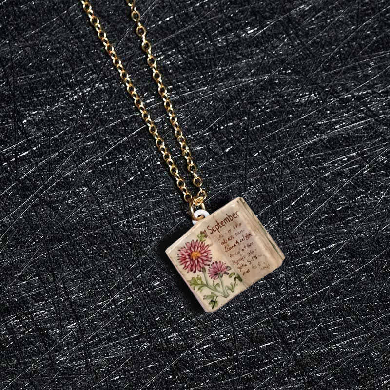 Buddha Stones Copper Birth Flower Strengthen Book Design Balance Pendant Necklace - image 34