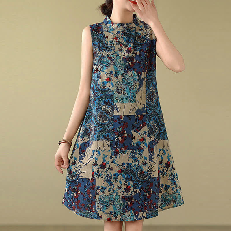 Buddha Stones Summer Paisley Floral Women's Summer Sleeveless Dress With Pockets - CadetBlue - US14，UK/AU18，EU46 (3XL) - image 13