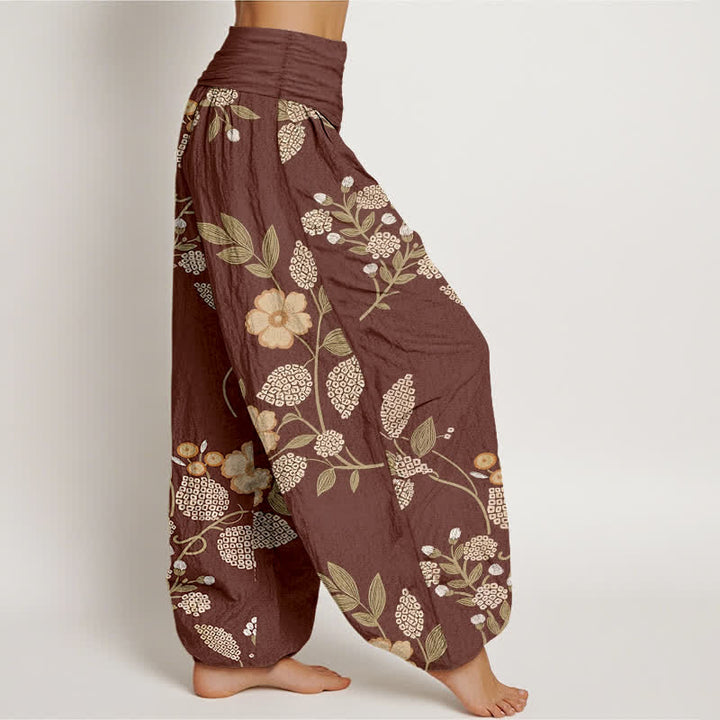Buddha Stones Pure Cotton Vintage Floral Leaf Pattern Women's Elastic Waist Harem Pants - image 2