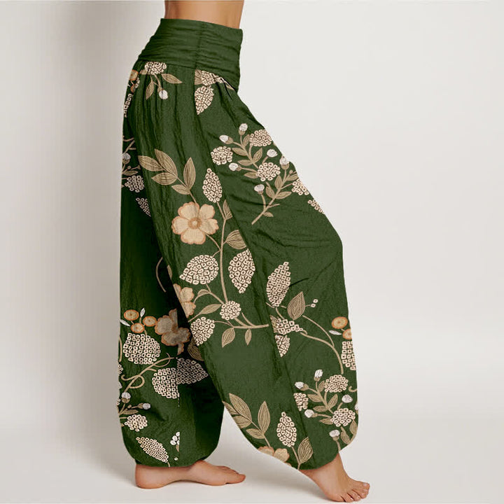 Buddha Stones Pure Cotton Vintage Floral Leaf Pattern Women's Elastic Waist Harem Pants - image 7