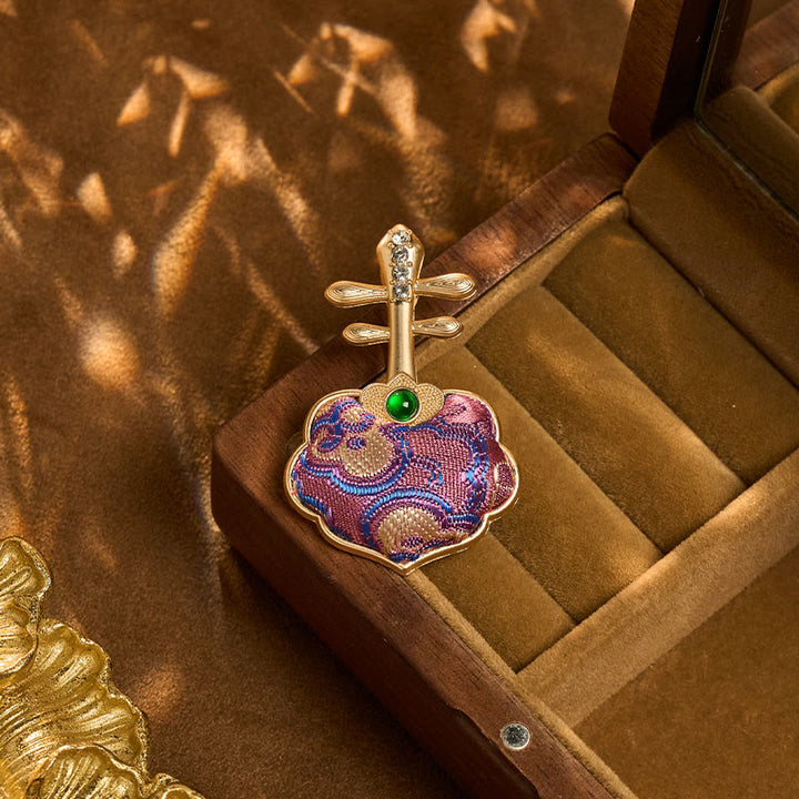 Buddha Stones Song Brocade Handmade Purple Pipa-shaped Energy Brooch - image 5