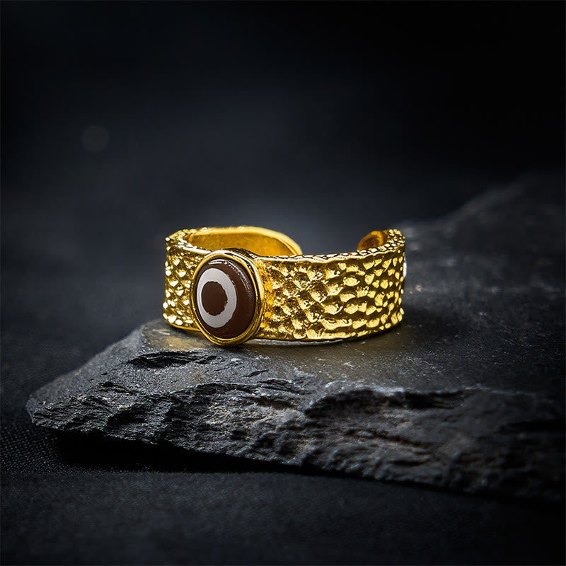 Buddha Stones Dzi Beads Copper Brass Wealth Ring - image 1