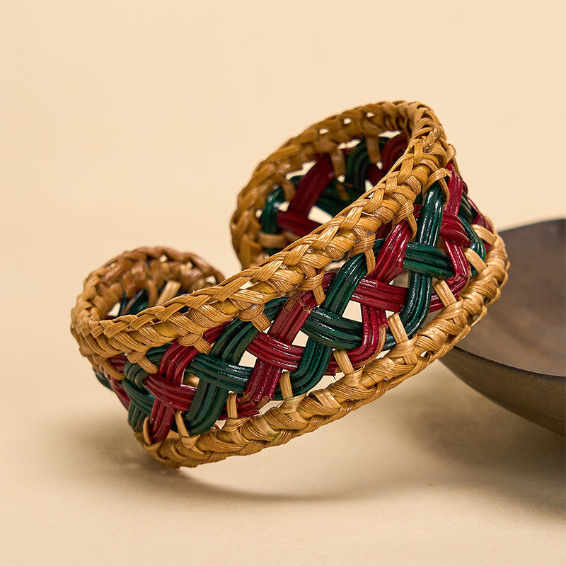 Buddha Stones Natural Rattan Hand-Woven Bohemian Wide Round Cuff Bracelet - image 1