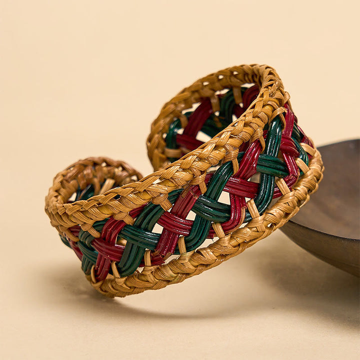 Buddha Stones Natural Rattan Hand-Woven Bohemian Wide Round Cuff Bracelet - image 1