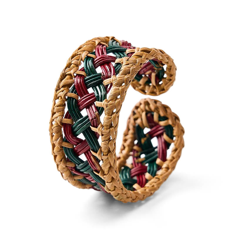Buddha Stones Natural Rattan Hand-Woven Bohemian Wide Round Cuff Bracelet - Ratten(Balance ♥ Grounding) - image 0