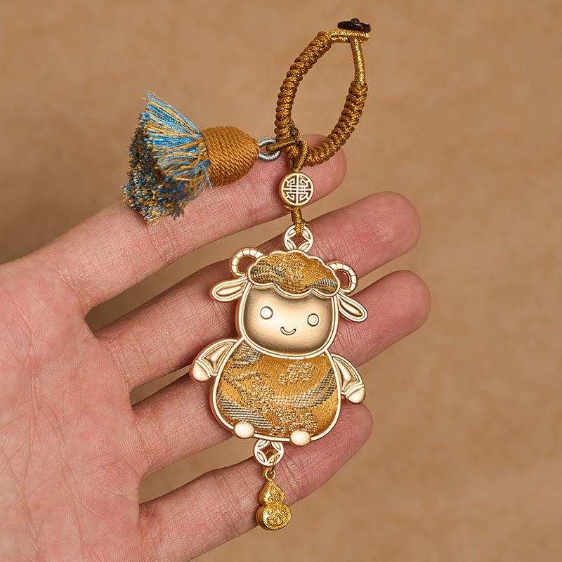 Buddha Stones Song Brocade Handmade Chinese Zodiac Tassel Lucky Keychain - image 16