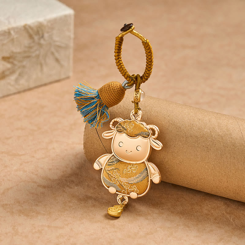 Buddha Stones Song Brocade Handmade Chinese Zodiac Tassel Lucky Keychain - image 12