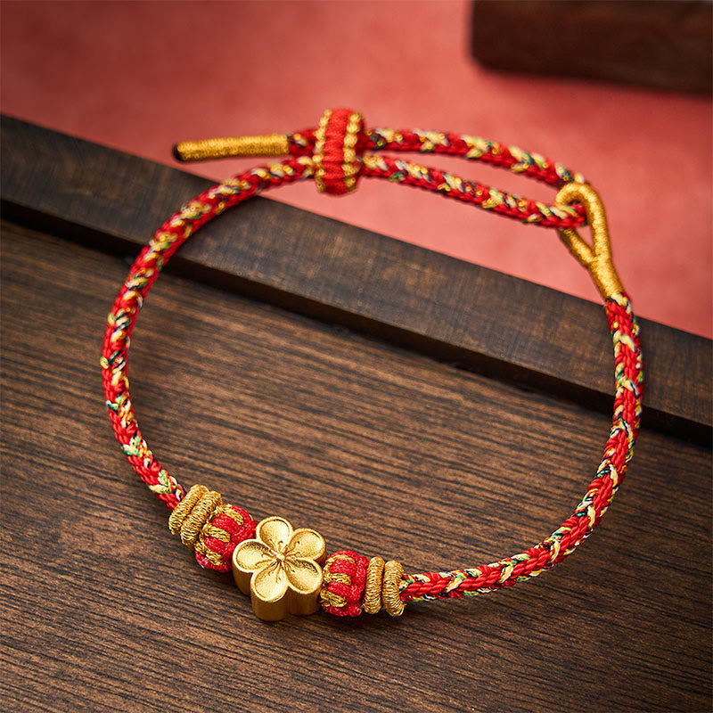 Buddha Stones Hand-Woven Red String Koi Fish Flower Protection Bracelet - Red - With Flower Accessory - image 0