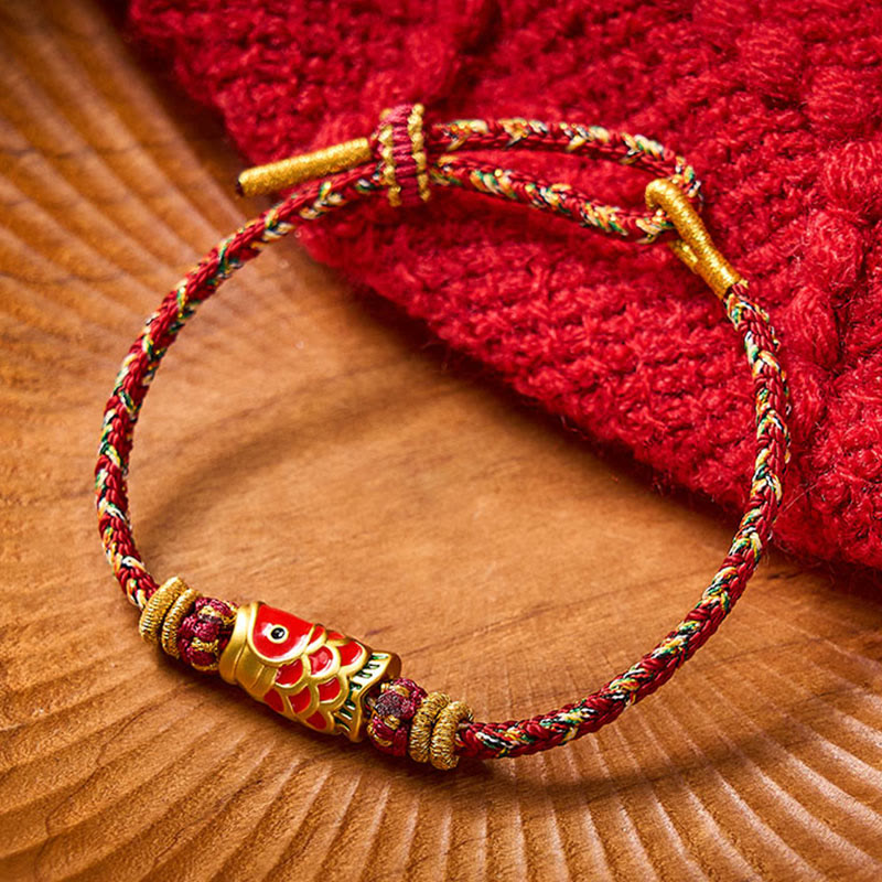 Buddha Stones Hand-Woven Red String Koi Fish Flower Protection Bracelet - Maroon - With Koi Fish Accessory - image 18