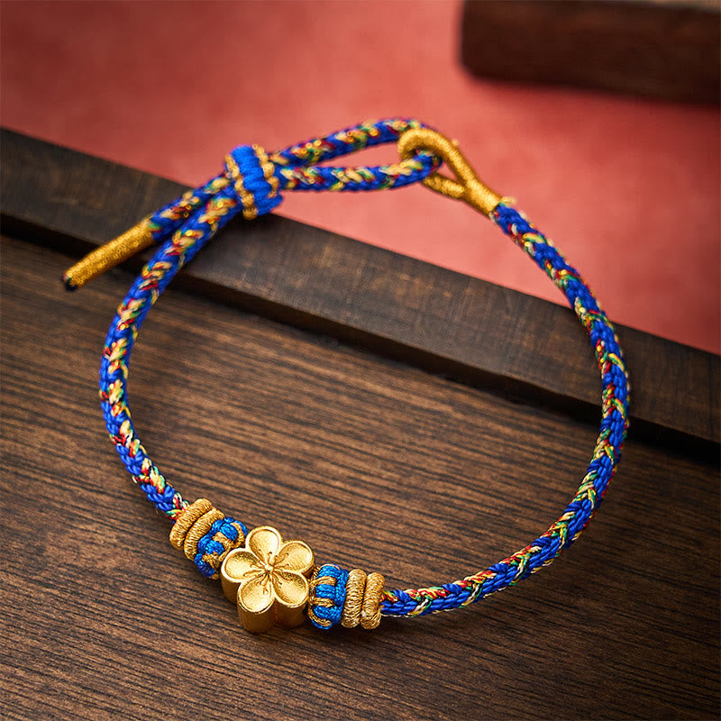 Buddha Stones Hand-Woven String Om Mani Padme Hum Peace Bracelet - Blue - With Flower Accessory - image 12