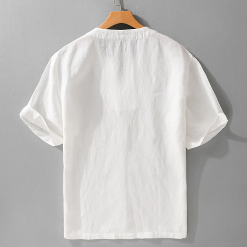 Buddha Stones Summer Minimalist Solid V-Neck Men's Short Sleeve T-Shirts - image 12