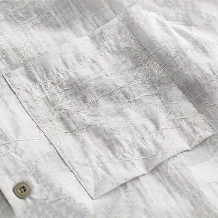 Buddha Stones Spring Summer Casual Minimalist Button-Up Solid Grey Ink Wash Men's Shirts With Patch Pocket - image 8