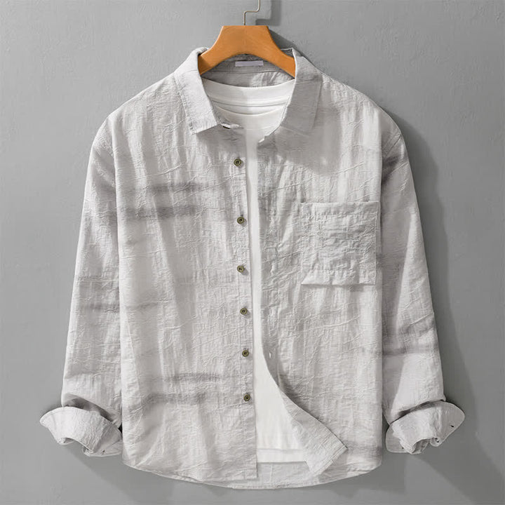 Buddha Stones Spring Summer Casual Minimalist Button-Up Solid Grey Ink Wash Men's Shirts With Patch Pocket - Gainsboro - US/UK/AU42，EU52 (3XL) - image 0