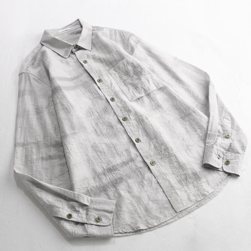 Buddha Stones Spring Summer Casual Minimalist Button-Up Solid Grey Ink Wash Men's Shirts With Patch Pocket - image 2