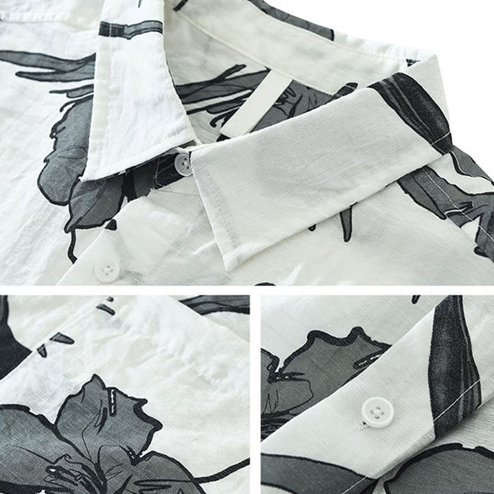 Buddha Stones Summer Casual Button-Up Floral Men's Shirts With Patch Pocket - image 3