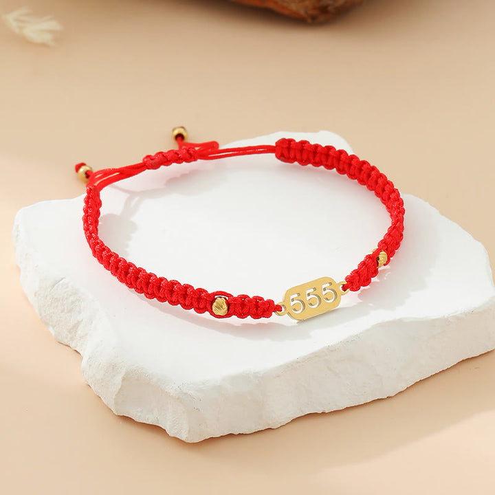 Buddha Stones Angel Numbers Red Black Braided String Connection Bracelet - 555 red string - image 25