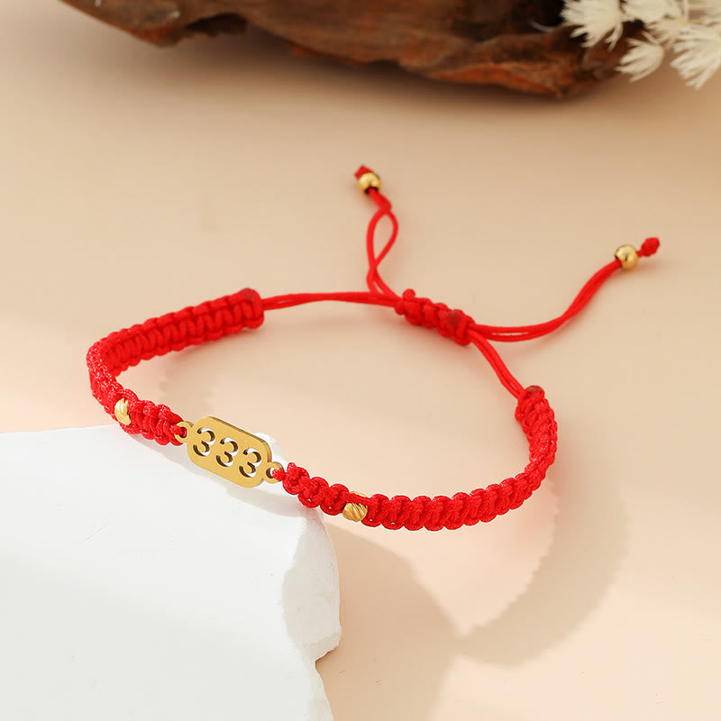 Buddha Stones Angel Numbers Red Black Braided String Connection Bracelet - 333 red string - image 8