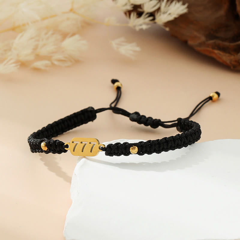 Buddha Stones Angel Numbers Red Black Braided String Connection Bracelet - 777 black string - image 32