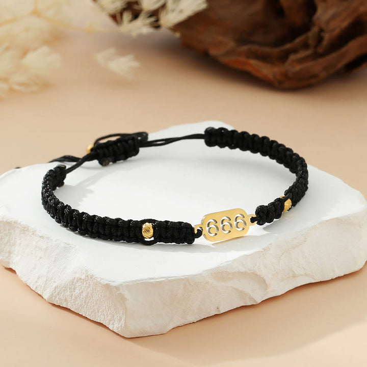 Buddha Stones Angel Numbers Red Black Braided String Connection Bracelet - 666 black string - image 29